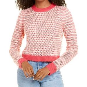 WAYF Open Knit Pink And White Crewneck Sweater